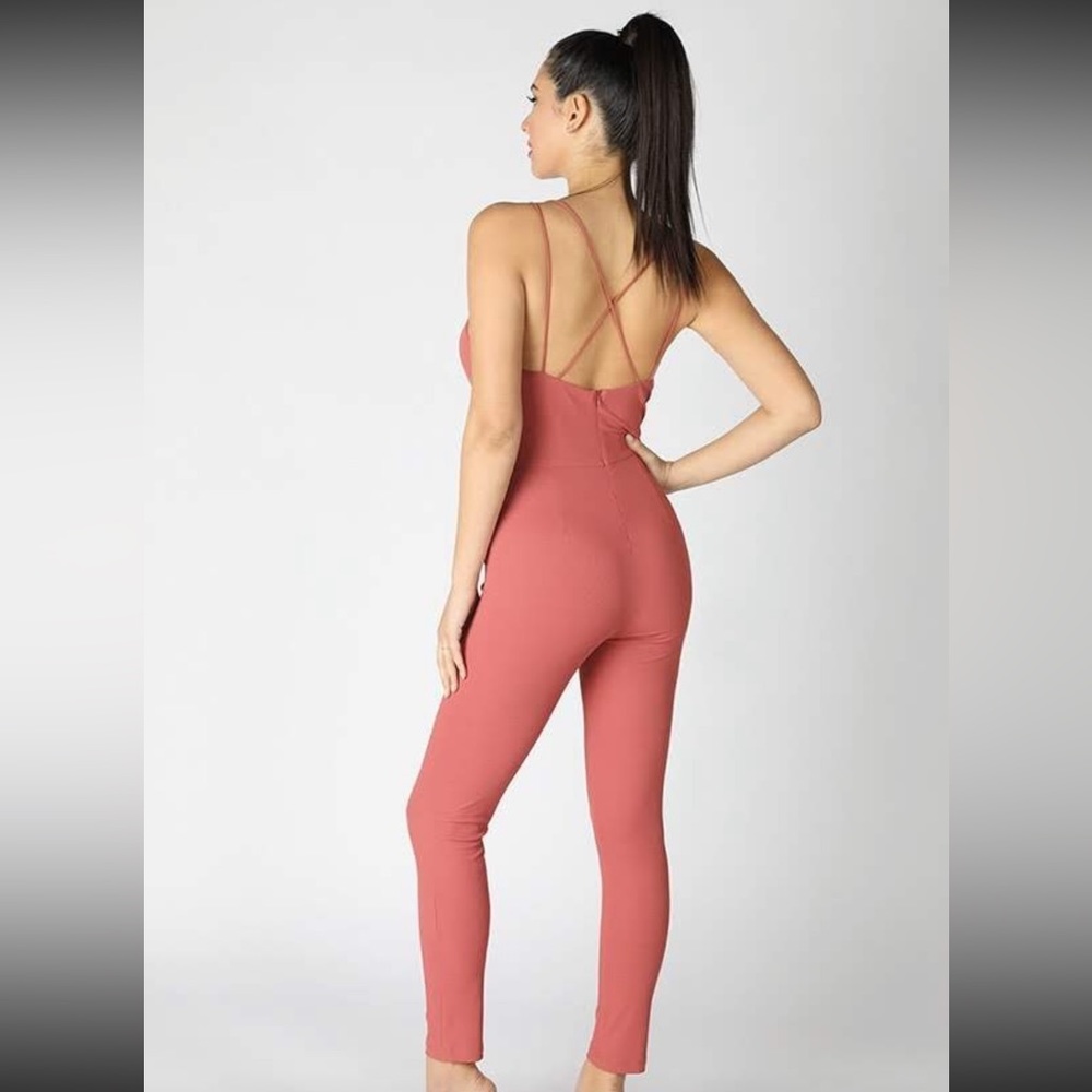 Pink ribbed bodycon jumpsuit large